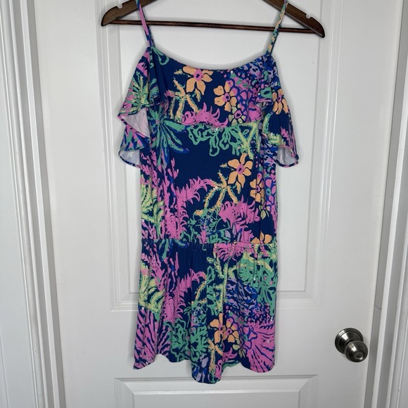 Lilly Pulitzer Pants - Lilly Pulitzer Klea Romper Indigo All A Glow Off The Shoulder Floral Preppy Sz S